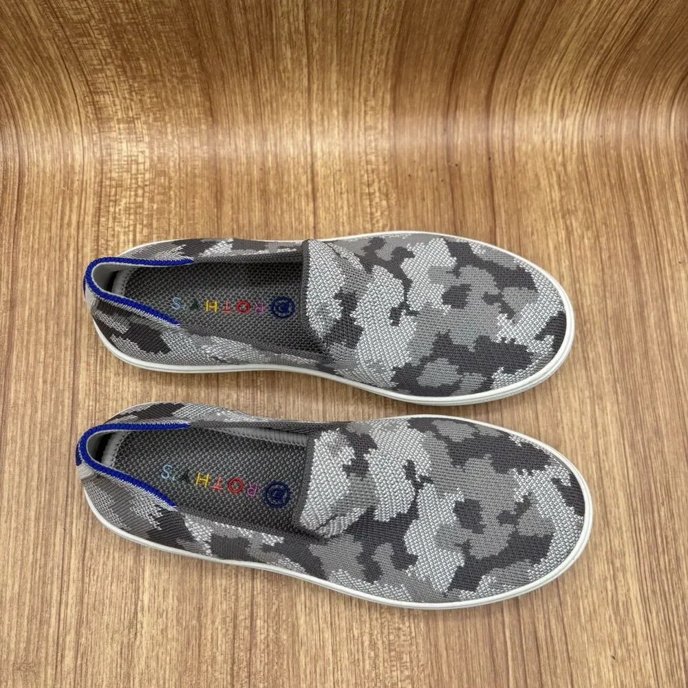 Rothy's The Kids Sneaker US Kids Sz 4 Gray  Camo Recycled Slip‎ Ons Worn Once